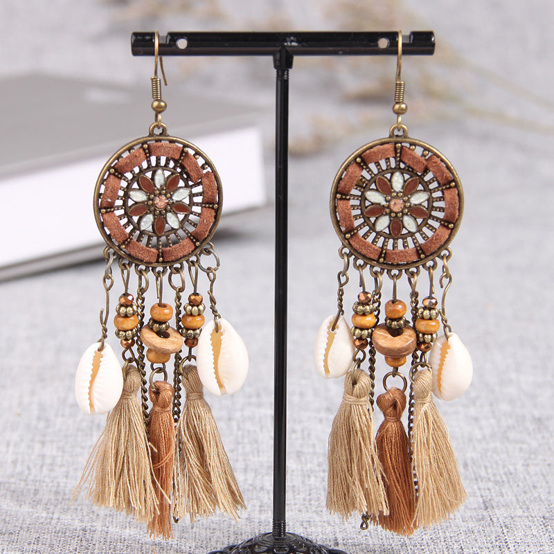 Bohemian Tassel Alloy Line Shell Handmade Women's Drop Earrings