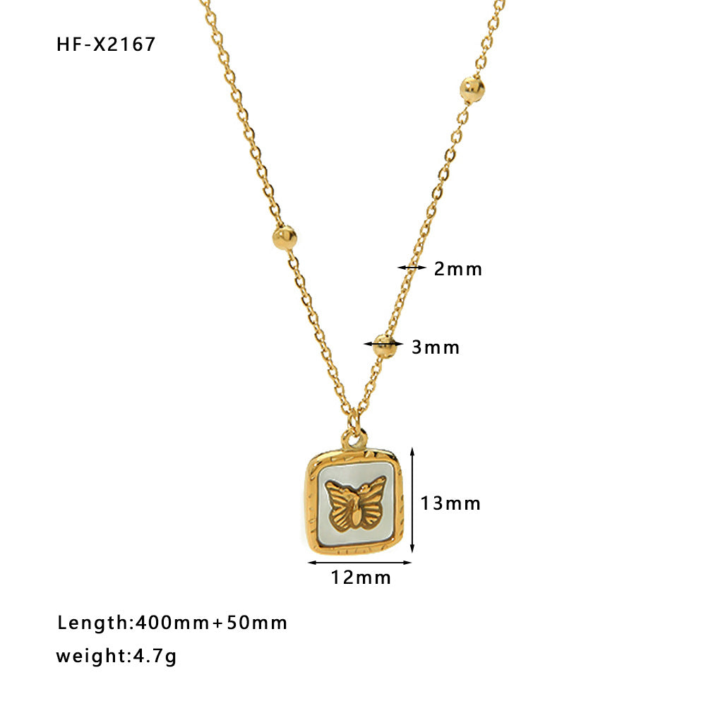 Streetwear Heart Shape Butterfly Stainless Steel Titanium Steel Plating Pendant Necklace