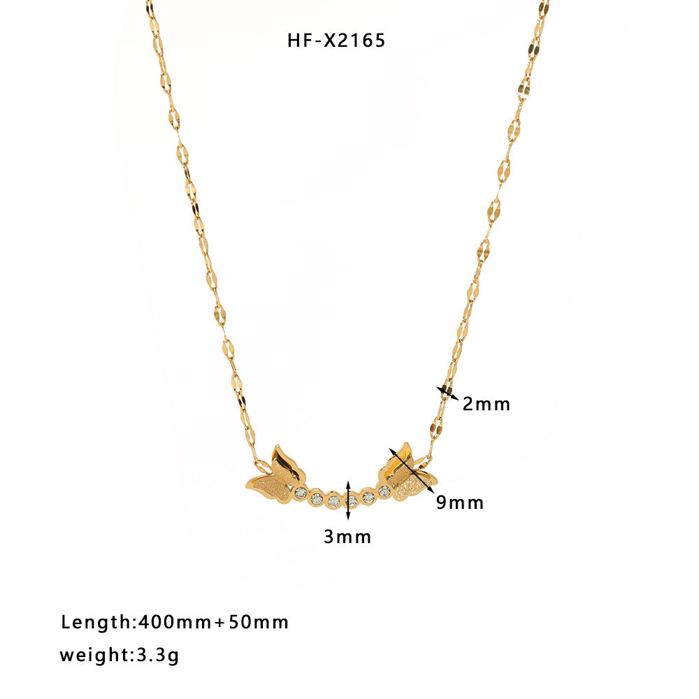 Stainless Steel Titanium Steel 18K Gold Plated Simple Style Butterfly Inlay Zircon Necklace