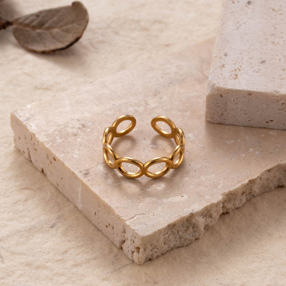 Ins Style Streetwear Leaf Flower Snake Stainless Steel Plating 18k Gold Plated Open Ring