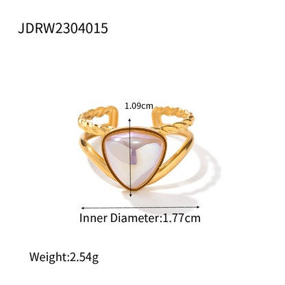 Ins Style Simple Style Triangle Stainless Steel Plating Inlay Pearl 18k Gold Plated Open Ring