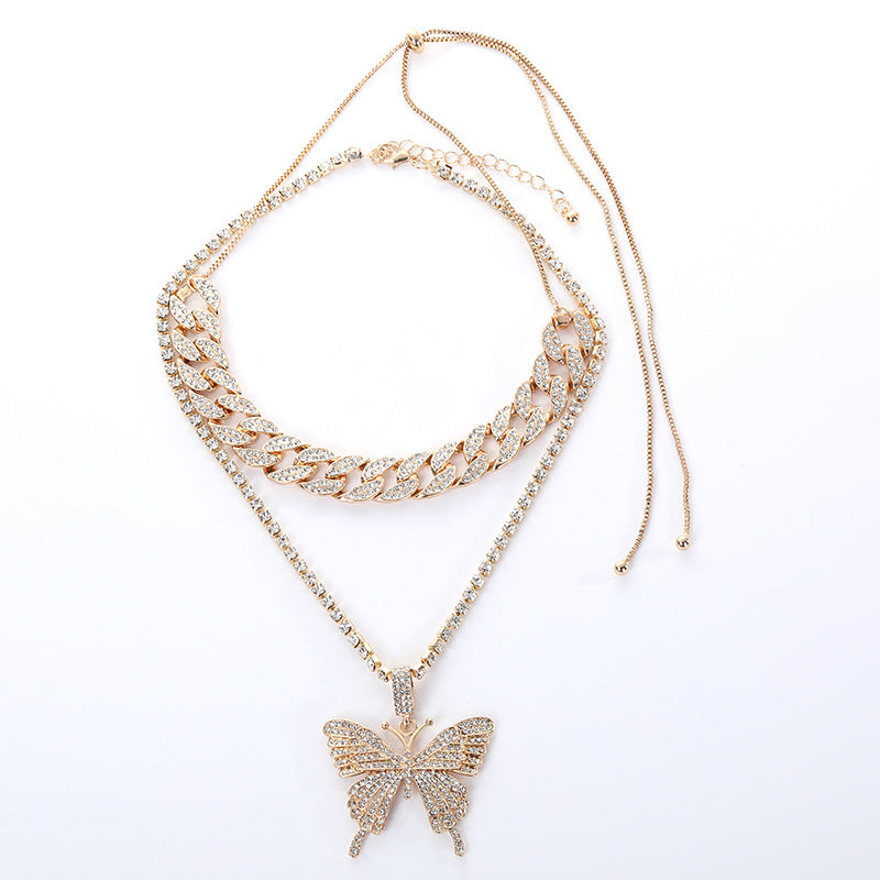 Hip-hop Exaggerated Butterfly Alloy Plating Inlay Rhinestones Women's Sweater Chain