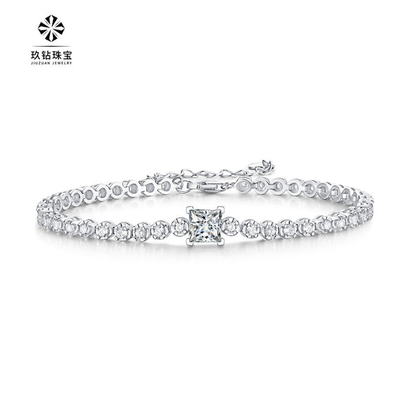 Lady Geometric Sterling Silver Plating Inlay Moissanite Bracelets