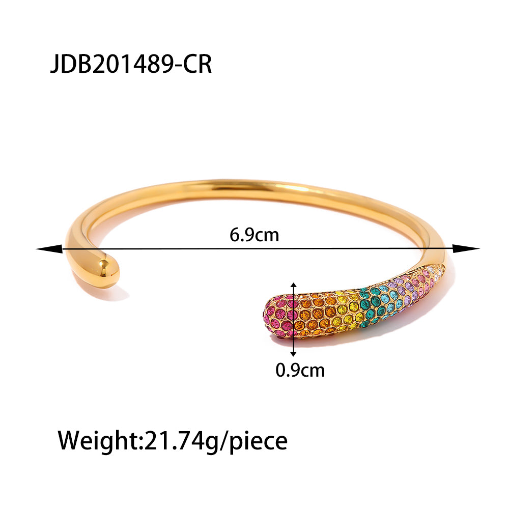 Elegant Circle Stainless Steel Inlay Rhinestones 18k Gold Plated Bangle