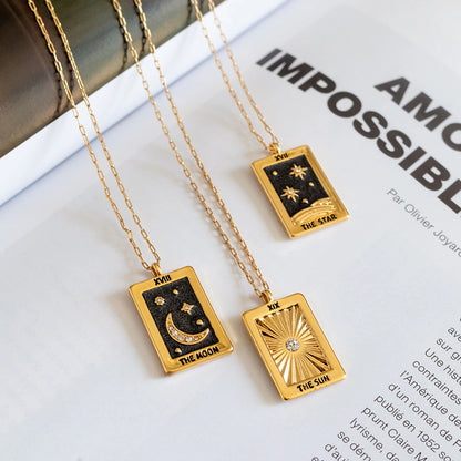 Casual Retro Sun Star Moon Copper Enamel Plating Inlay Zircon Gold Plated Pendant Necklace