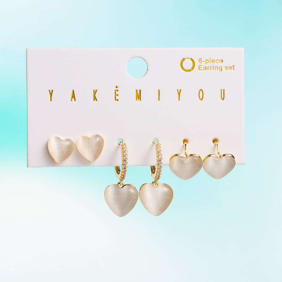 Yakemiyou Sweet Water Droplets Heart Shape Copper 14k Gold Plated Opal Zircon Earrings In Bulk