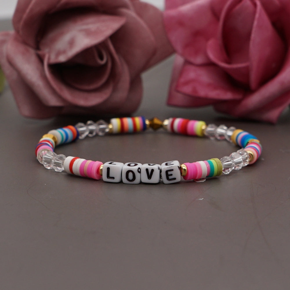 Romantic Simple Style Love Artificial Crystal Soft Clay Beaded Women's Bracelets