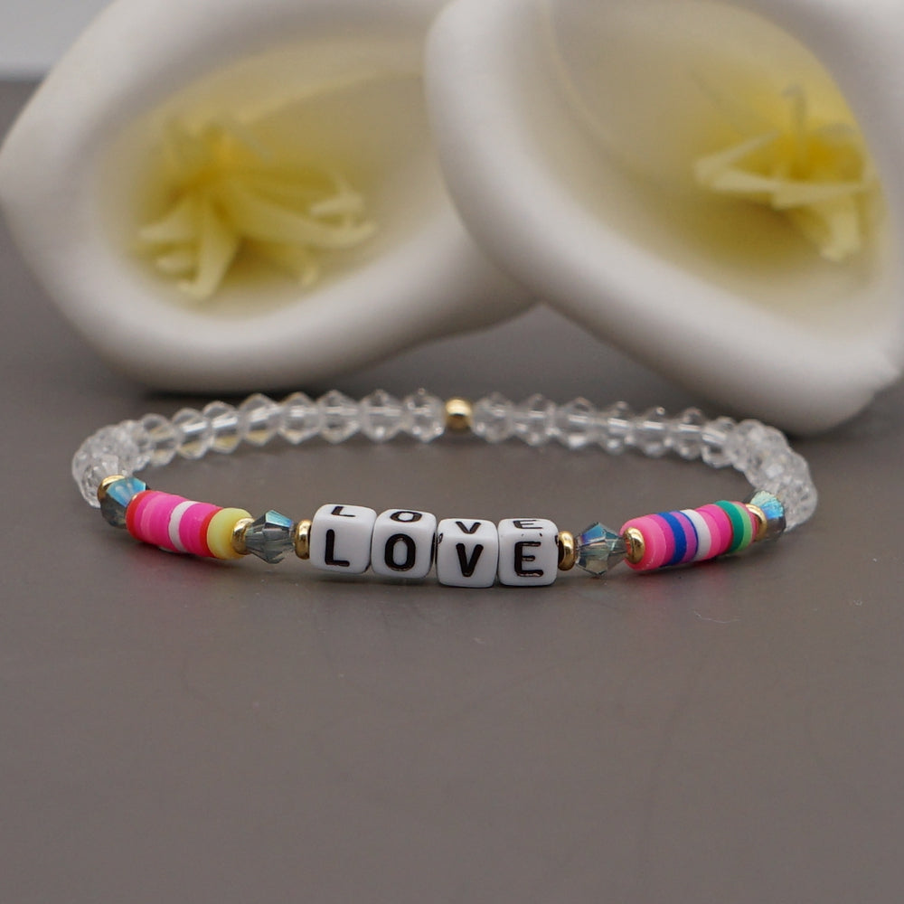 Romantic Simple Style Love Artificial Crystal Soft Clay Beaded Women's Bracelets