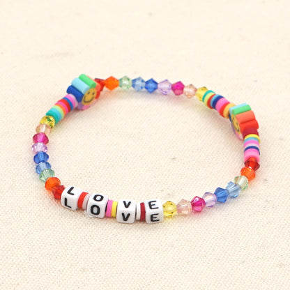 Romantic Simple Style Love Artificial Crystal Soft Clay Beaded Women's Bracelets