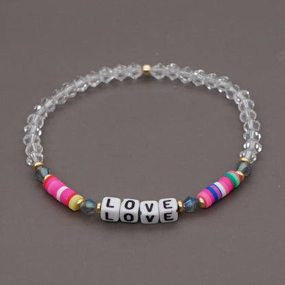 Romantic Simple Style Love Artificial Crystal Soft Clay Beaded Women's Bracelets