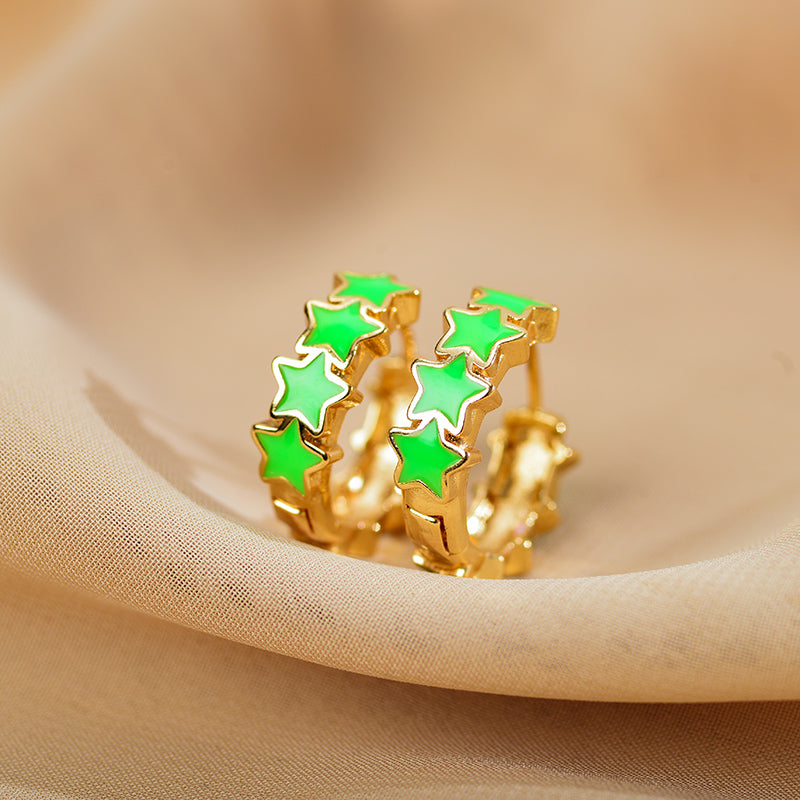 1 Pair Modern Style Star Copper Epoxy Plating Gold Plated Hoop Earrings