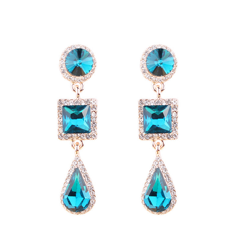 1 Pair Simple Style Shiny Round Square Water Droplets Inlay Alloy Crystal Rhinestones Drop Earrings