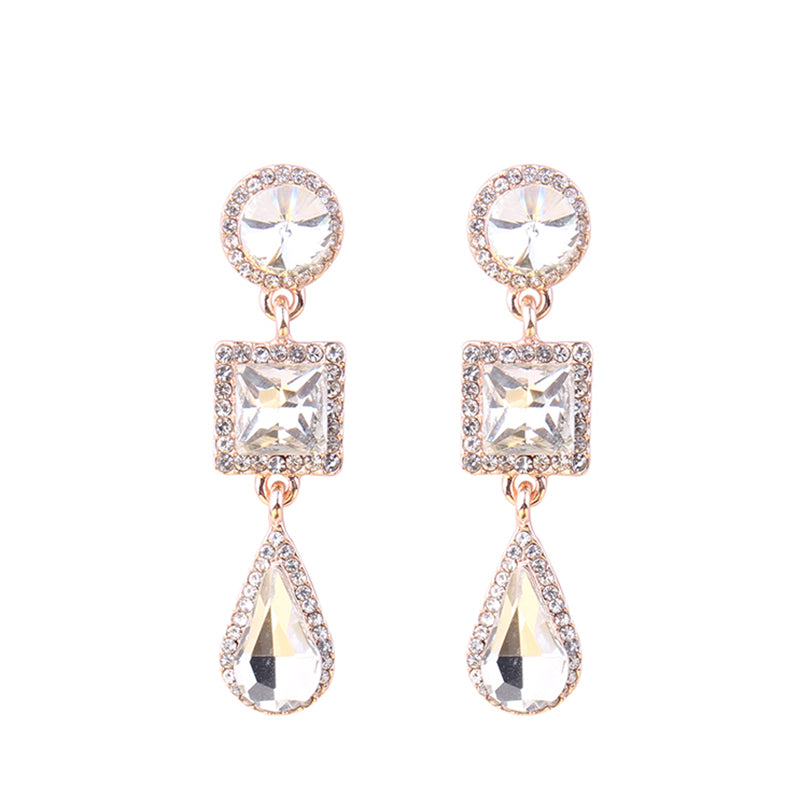 1 Pair Simple Style Shiny Round Square Water Droplets Inlay Alloy Crystal Rhinestones Drop Earrings