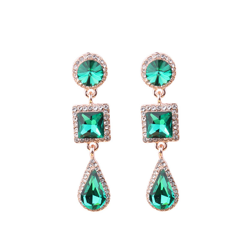 1 Pair Simple Style Shiny Round Square Water Droplets Inlay Alloy Crystal Rhinestones Drop Earrings