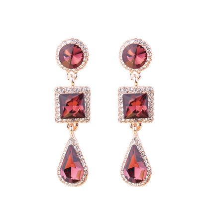 1 Pair Simple Style Shiny Round Square Water Droplets Inlay Alloy Crystal Rhinestones Drop Earrings