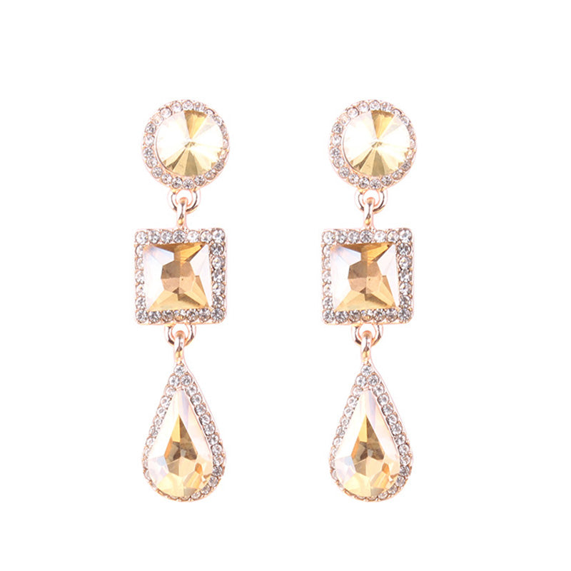 1 Pair Simple Style Shiny Round Square Water Droplets Inlay Alloy Crystal Rhinestones Drop Earrings