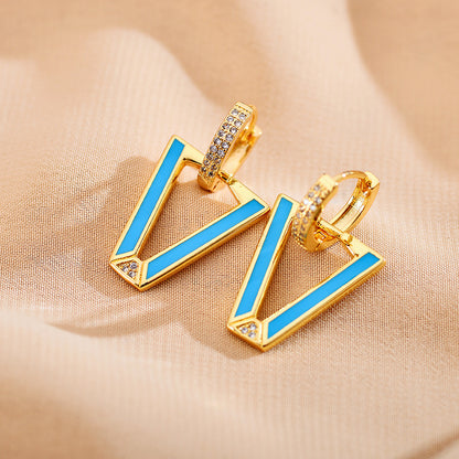 1 Pair Modern Style V Shape Copper Enamel Plating Inlay Zircon Gold Plated Drop Earrings