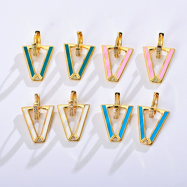 1 Pair Modern Style V Shape Copper Enamel Plating Inlay Zircon Gold Plated Drop Earrings