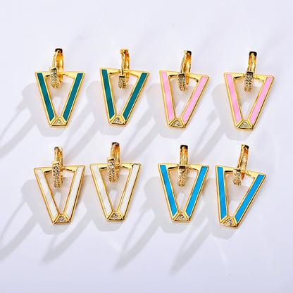 1 Pair Modern Style V Shape Copper Enamel Plating Inlay Zircon Gold Plated Drop Earrings