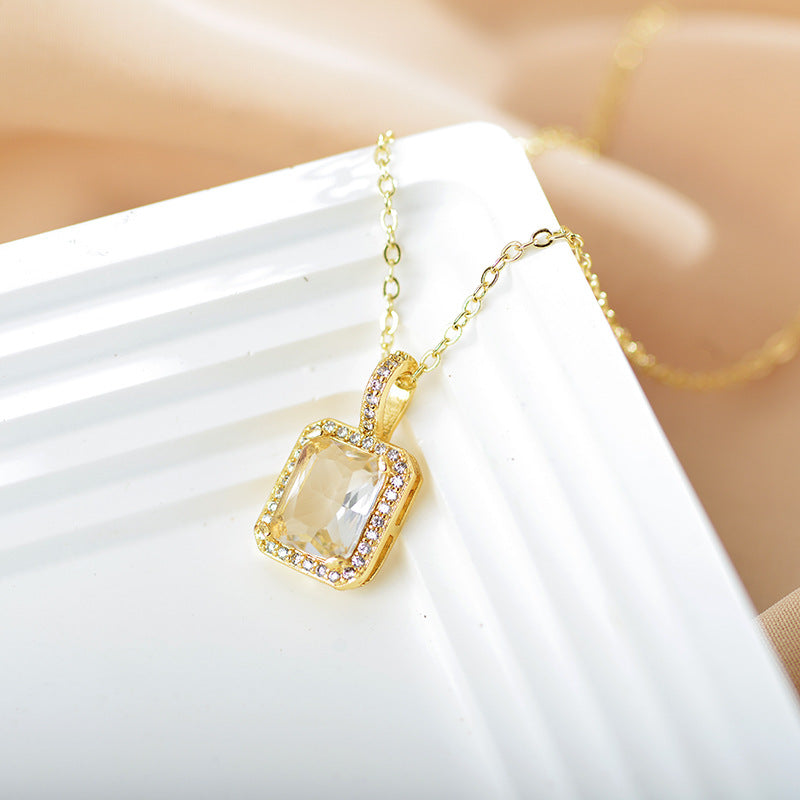 Glam Shiny Square Copper Plating Inlay Zircon Pendant Necklace