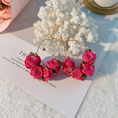 Sweet Flower Alloy Cloth Handmade Women's Earrings