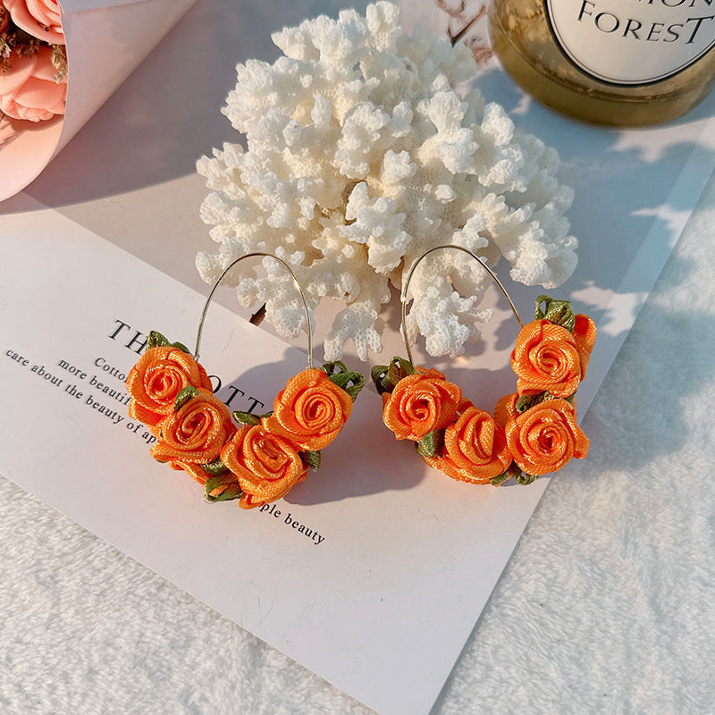 Sweet Flower Alloy Cloth Handmade Women's Earrings