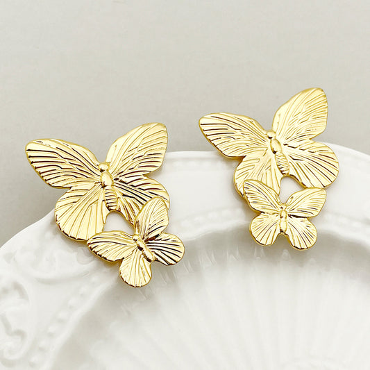 Modern Style Artistic Butterfly Stainless Steel Metal Polishing Plating Gold Plated Women's Drop Earrings