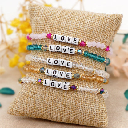 Casual Classic Style Shiny Letter Arylic Artificial Crystal Beaded Women's Bracelets