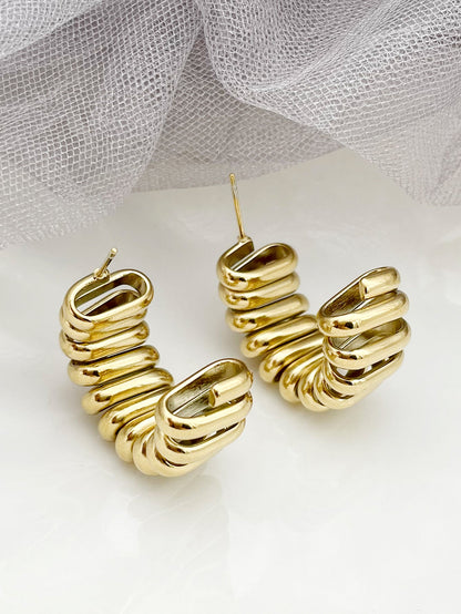 1 Pair Punk Artistic C Shape Lines Polishing Plating Stainless Steel Metal Gold Plated Ear Studs