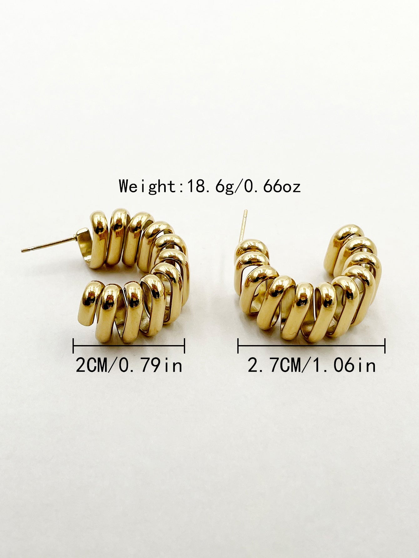 1 Pair Punk Artistic C Shape Lines Polishing Plating Stainless Steel Metal Gold Plated Ear Studs