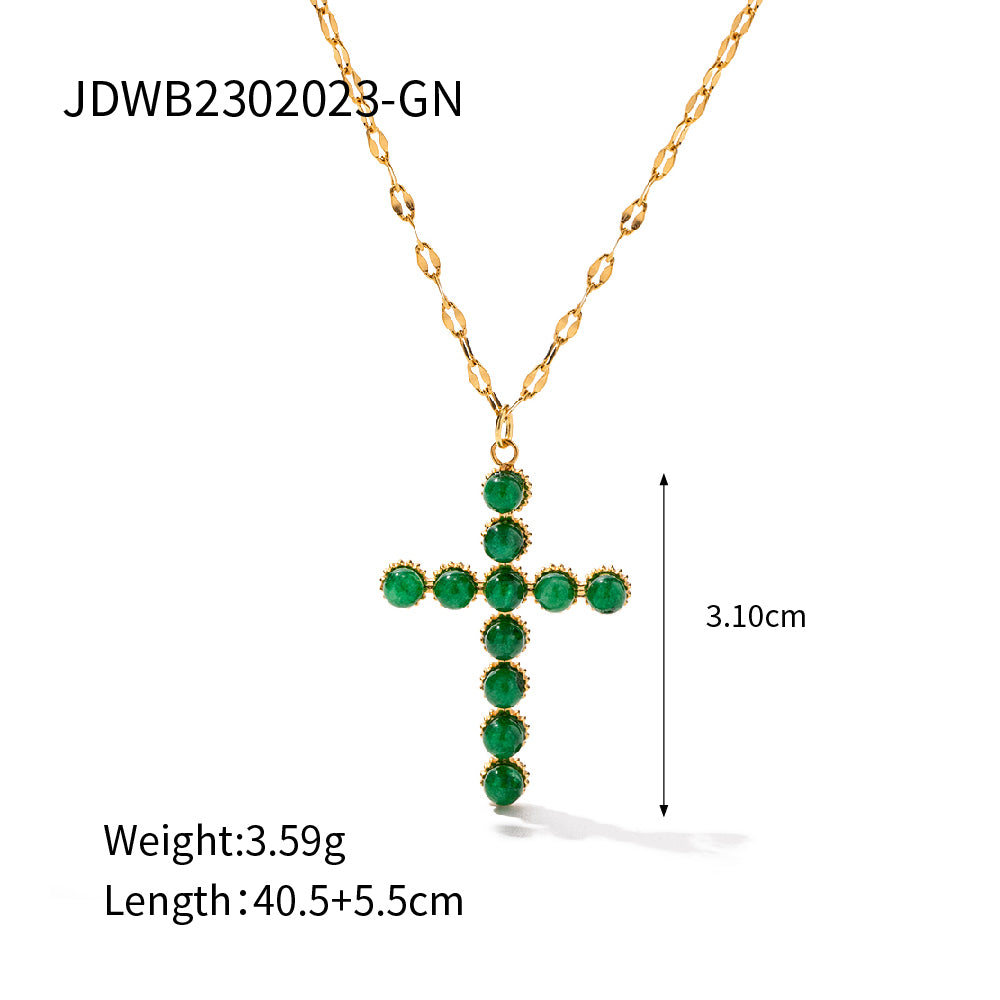 Modern Style Cross Stainless Steel Plating Inlay Pearl Stone 18k Gold Plated Pendant Necklace