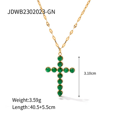 Modern Style Cross Stainless Steel Plating Inlay Pearl Stone 18k Gold Plated Pendant Necklace