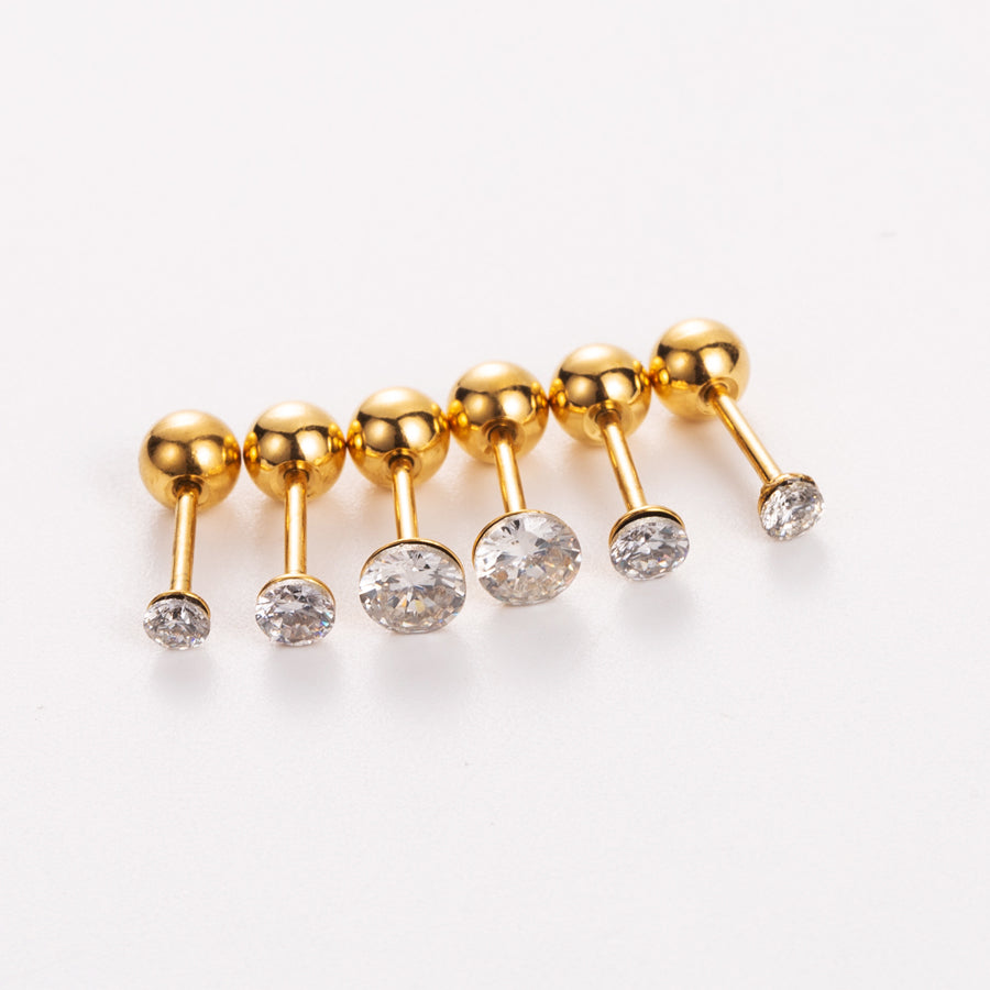 Simple Style Shiny Heart Shape Mushroom Planet Stainless Steel Titanium Steel Plating Inlay Artificial Diamond Ear Studs