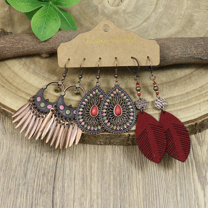 Vacation Bohemian Leaves Water Droplets Flower Alloy Beaded Tassel Plating Women's Drop Earrings