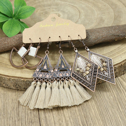 Vacation Bohemian Leaves Water Droplets Flower Alloy Beaded Tassel Plating Women's Drop Earrings