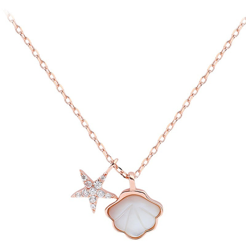 Basic Classic Style Starfish Copper Inlay Shell Zircon Pendant Necklace