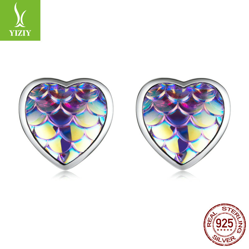 Princess Heart Shape Fish Scales Resin Sterling Silver Wholesale Earrings Necklace