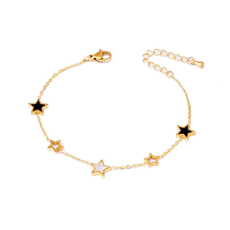 Casual Simple Style Star Flower Butterfly Titanium Steel Plating Inlay Shell Bracelets