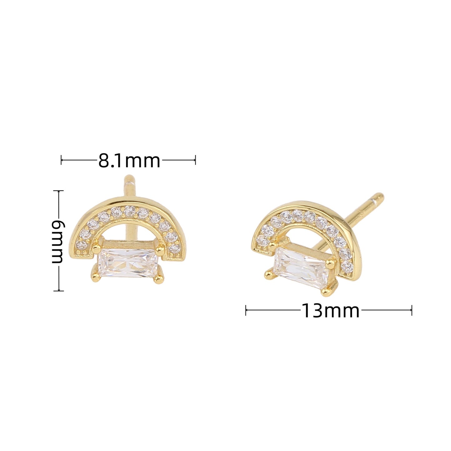 1 Pair Ins Style Semicircle Rectangle Sterling Silver Plating Inlay Zircon White Gold Plated Gold Plated Ear Studs