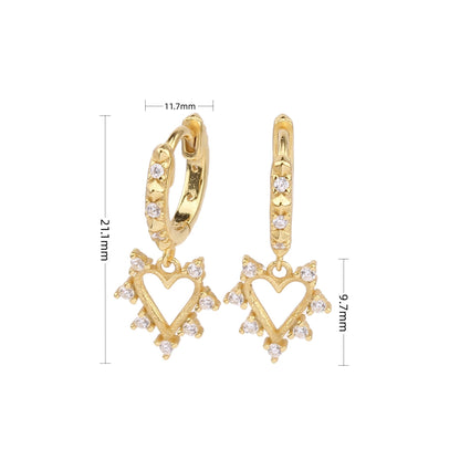 1 Pair Ins Style Modern Style Korean Style Heart Shape Sterling Silver Plating Inlay Zircon White Gold Plated Gold Plated Drop Earrings