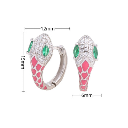 1 Pair Retro Classic Style Snake Sterling Silver Enamel Plating Inlay Zircon White Gold Plated Gold Plated Hoop Earrings