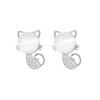 1 Pair Cute Simple Style Cat Sterling Silver Inlay Opal Zircon Ear Studs