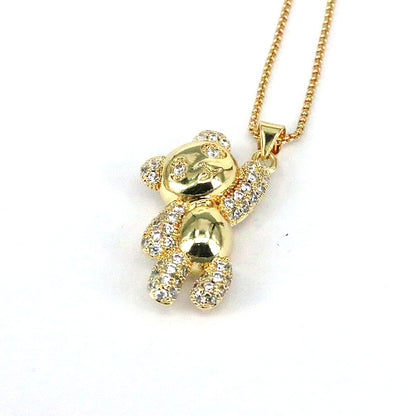 Hip-hop Retro Punk Little Bear Copper Plating Inlay Zircon Gold Plated Pendant Necklace