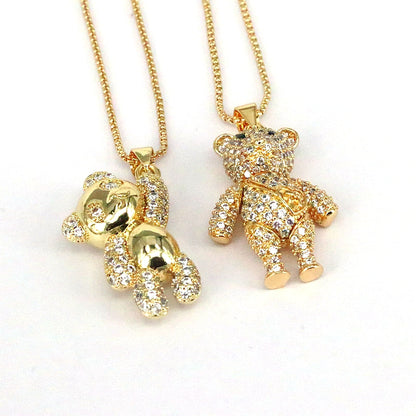 Hip-hop Retro Punk Little Bear Copper Plating Inlay Zircon Gold Plated Pendant Necklace