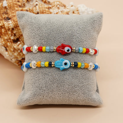 Retro Classic Style Devil's Eye Palm Artificial Crystal Glass Beaded Women's Bracelets