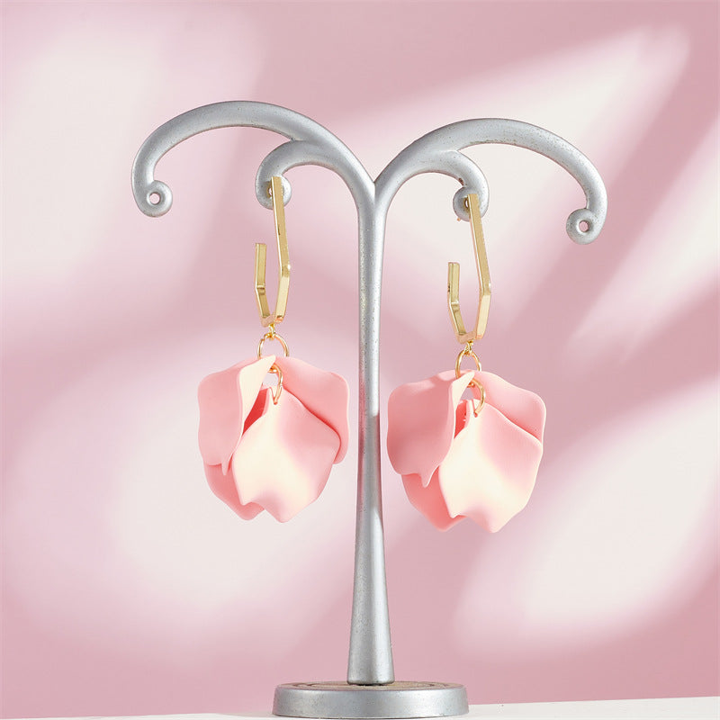 1 Pair Casual Vacation Petal Stoving Varnish Arylic Drop Earrings