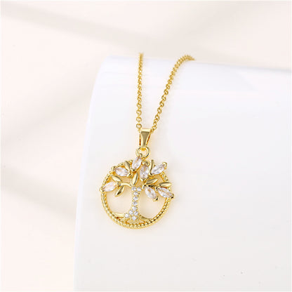 Simple Style Tree Stainless Steel Plating Inlay Zircon Necklace