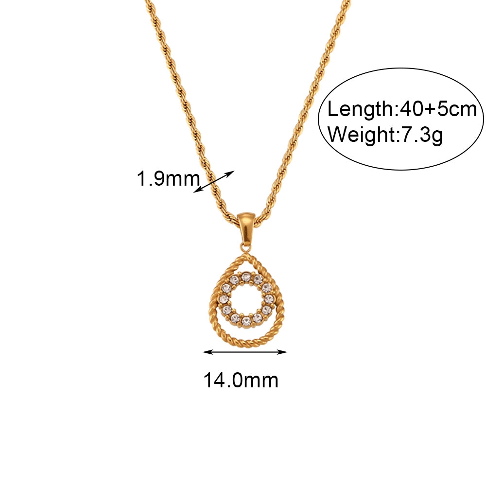 Wholesale Elegant Water Droplets Stainless Steel Plating Inlay 18k Gold Plated Rhinestones Earrings Necklace