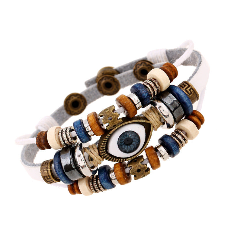 Retro Eye Pu Leather Beaded Resin Men's Bracelets