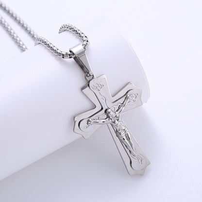 Retro Cross Titanium Steel Plating Pendant Necklace